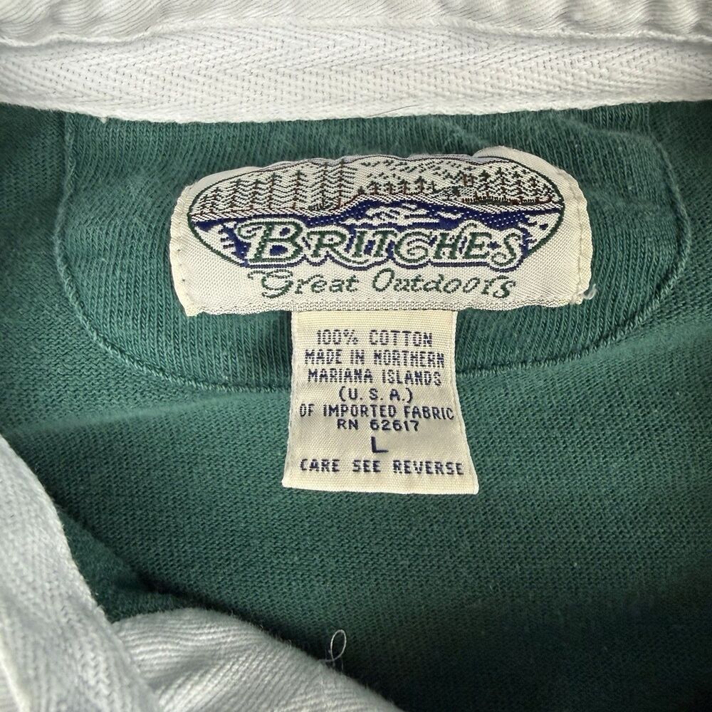 Vintage Bridges Great Outdoors Rugby Shirt Green Navy Striped Cotton Large - Picture 3 of 8